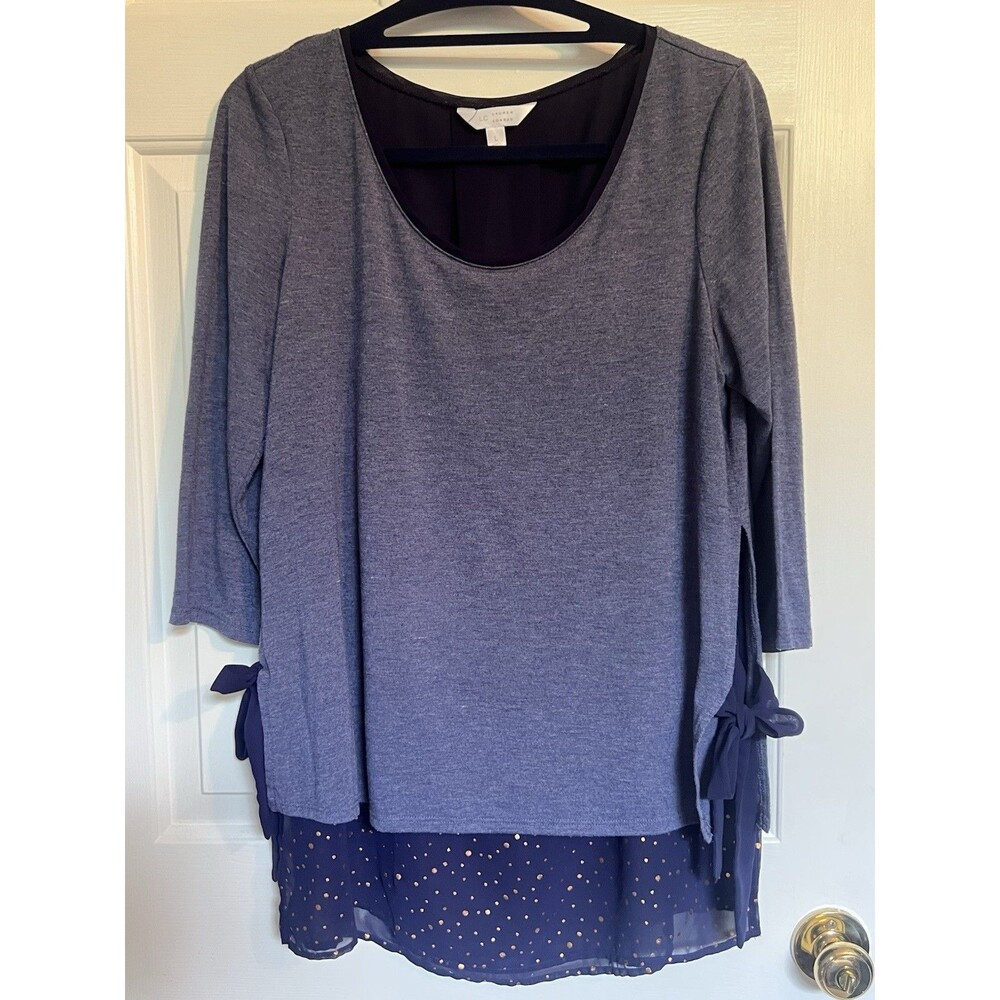 LC Lauren Conrad Blue Layered Pullover Top Size Large Scoop Neck